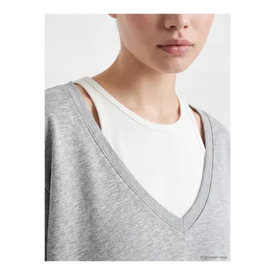 Gri V Yaka Kadın Sweatshirt