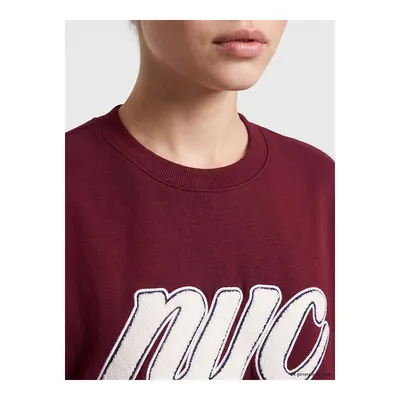 Bordo Baskılı Oversize Kadın Kalın Sweatshirt