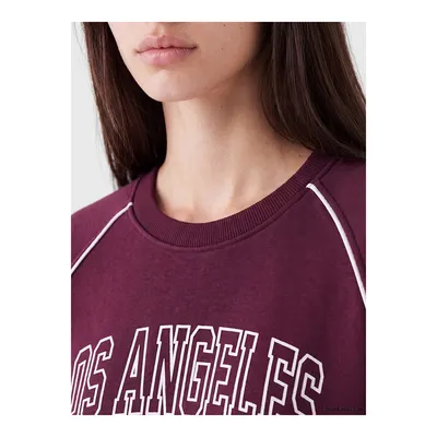 Mürdüm Baskılı Oversize Kadın Sweatshirt