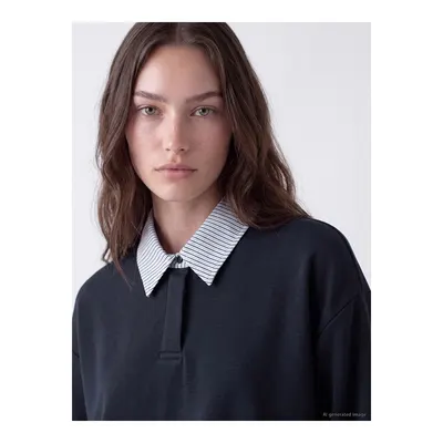 Lacivert Gömlek Yaka Kadın Sweatshirt Tunik