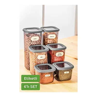 Vienev Etiketli Kare Erzak Saklama Kabı 6'lı Set 2x(0,55 Litre, 1,2 Litre, 1,75 Litre) Antrasit