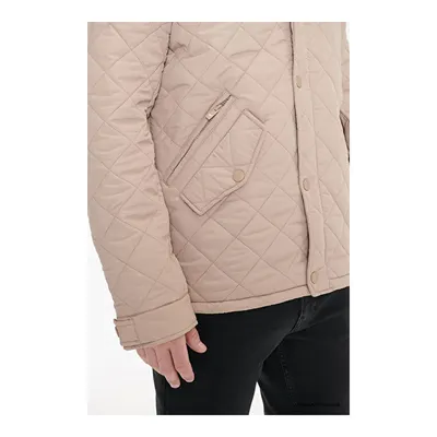 Standart Fit Normal Kesim Dik Yaka Kapaklı Yan Cepli Overcoat Bej Mont