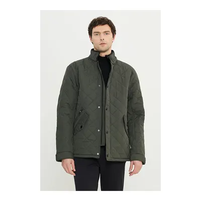 Standart Fit Normal Kesim Dik Yaka Kapaklı Yan Cepli Overcoat Haki Mont