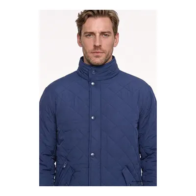 Standart Fit Normal Kesim Dik Yaka Kapaklı Yan Cepli Overcoat Lacivert Mont