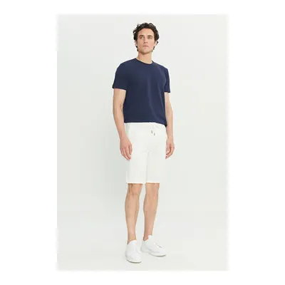 Pamuklu Slim Fit Beli Bağlamalı Yan Cepli Esnek Beyaz Şort