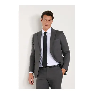 Pamuklu Slim Fit Dar Kesim Kırlangıç Yaka Kapak Cepli Antrasit Takım Elbise