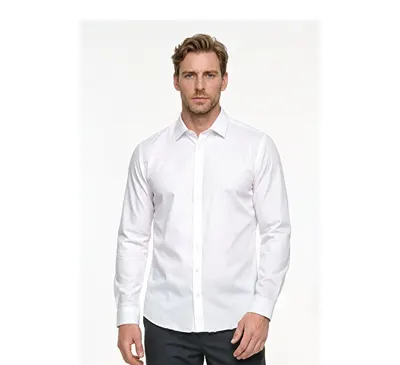 Non-Iron Ütü Gerektirmeyen %100 Pamuk Slim Fit Dar Kesim Klasik Yaka Beyaz Gömlek
