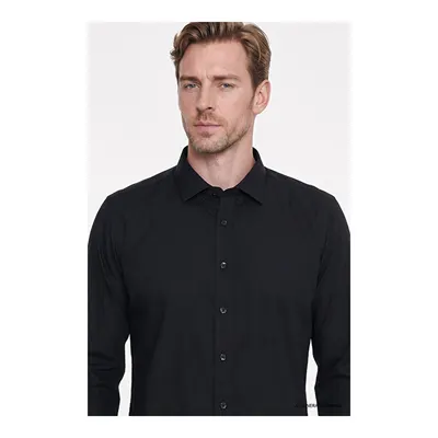 Non-Iron Ütü Gerektirmeyen %100 Pamuk Slim Fit Dar Kesim Klasik Yaka Siyah Gömlek