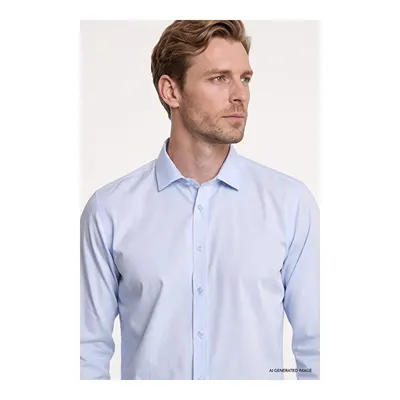 Non-Iron Ütü Gerektirmeyen %100 Pamuk Slim Fit Dar Kesim Klasik Yaka Açık Mavi Gömlek