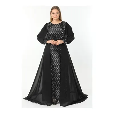 Ladies First Büyük Beden 3713 Siyah Uzun Abiye Elbise
