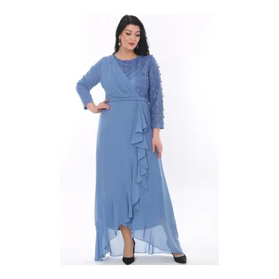 Ladies First Büyük Beden 3766 İndigo Uzun Abiye Elbise