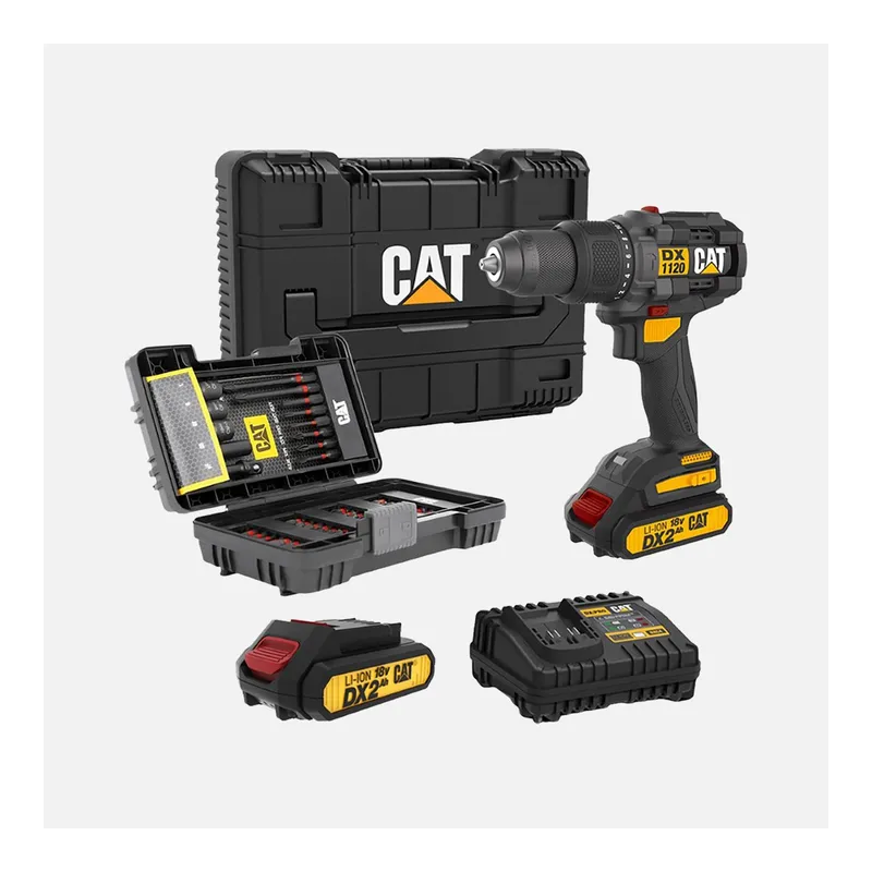 Cat DX1120 18Volt/2.0Ah Li-ion Çift Akülü Kömürsüz Profesyonel Şarjlı Darbeli Matkap, görsel 1