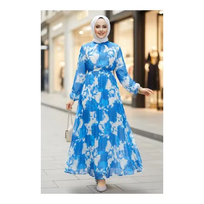 Neva Style Çiçek Desenli Pileli Midi Boy Elbise