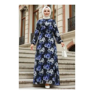 Neva Style Çiçek Desenli Siyah Tesettür Elbise