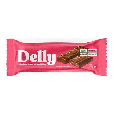 Delly Çikolata Kaplı Bademli & Çilekli Meyveli Bar 35 G