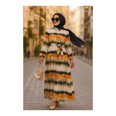 Neva Style Desenli Haki Tesettür Elbise