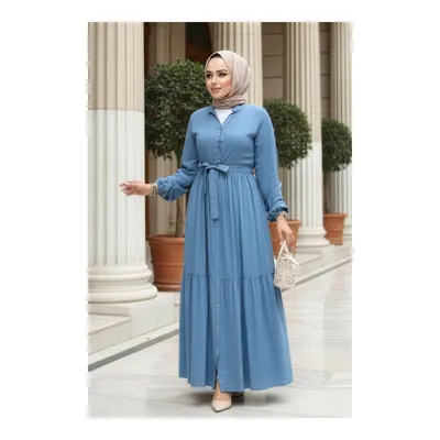 Neva Style Düğmeli Mavi Tesettür Elbise 239202M