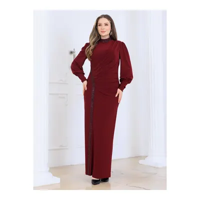 Elben Moda Eleni Abiye Elbise Taş Detaylı Bordo