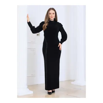 Elben Moda Eleni Taş Detaylı Drapeli Abiye Elbise Siyah
