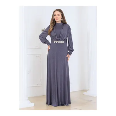 Elben Moda Abiye Elbise Taş İşlemeli Antrasit