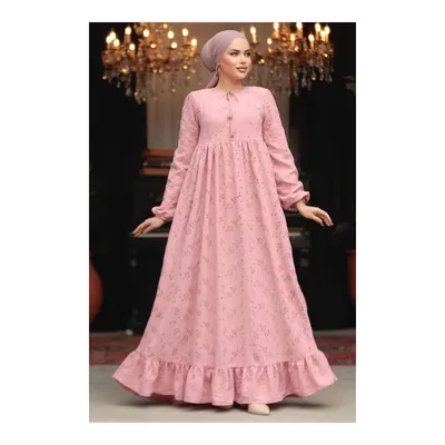 Neva Style Güpürlü Pudra Tesettür Elbise