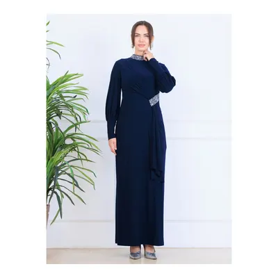 Elben Moda Melisa Taşlı Sarkaçlı Tesettür Abiye Elbise - Lacivert