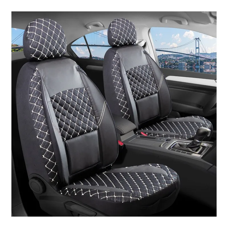 Seat Leon Xcellence Deri Detaylı Oto Koltuk Kılıfı Ön Arka Set Alpine Siyah Beyaz, görsel 1