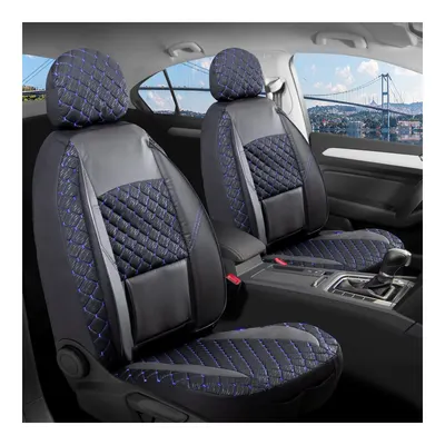 Peugeot 306 Diamond Deri Detaylı Oto Koltuk Kılıfı Ön Arka Set Alpine Siyah Mavi