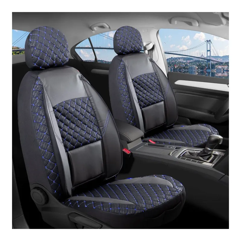 Peugeot 306 Diamond Deri Detaylı Oto Koltuk Kılıfı Ön Arka Set Alpine Siyah Mavi, görsel 1